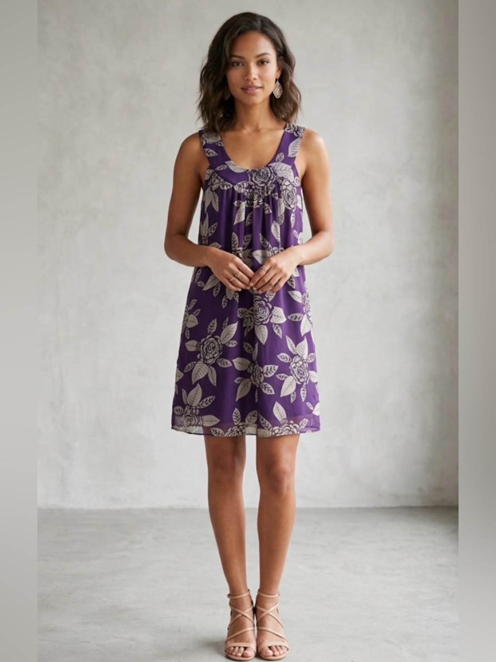 Alice + Olivia Silk Floral Sleeveless Mini Dress Dark Purple